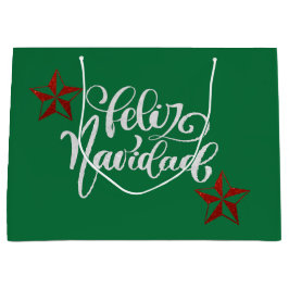 Sacola Para Presentes Grande Estrela de Natal com brilho vermelho