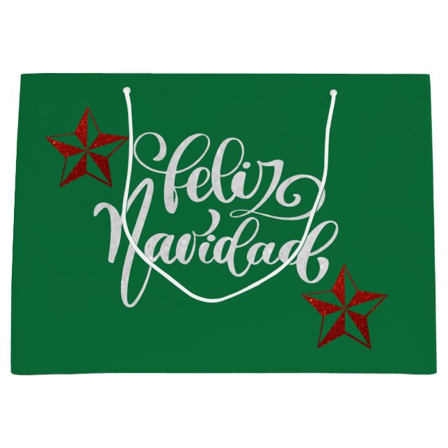 Sacola Para Presentes Grande Estrela de Natal com brilho vermelho (Frente)