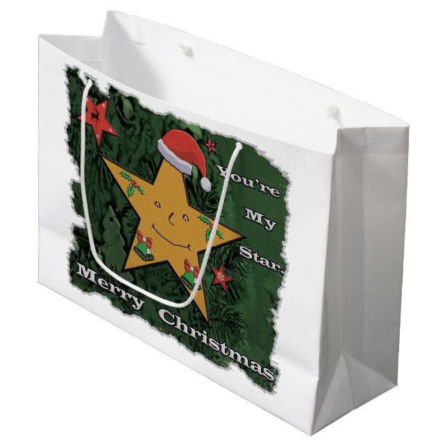 Sacola Para Presentes Grande Estrela de pão de Natal feliz (Frente inclinada)