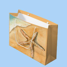 Sacola Para Presentes Grande Estrela-do-mar em Aquarela na Praia
