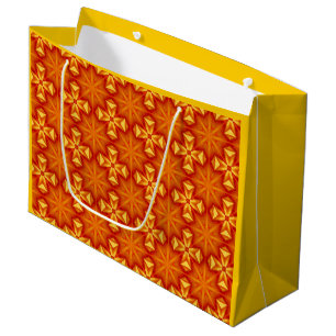 Sacola Para Presentes Grande Estrela, fogo, cruz, padrão laranja e amarelo