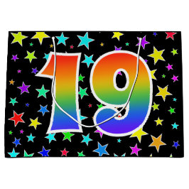 Sacola Para Presentes Grande Estrelas coloridas + Padrão "19" do arco-íris #