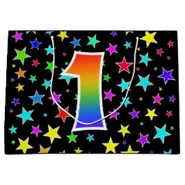 Sacola Para Presentes Grande Estrelas coloridas + Padrão "1" do arco-íris #