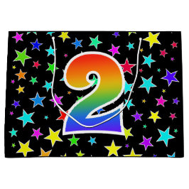 Sacola Para Presentes Grande Estrelas coloridas + Padrão "2" do arco-íris #