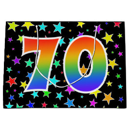 Sacola Para Presentes Grande Estrelas coloridas + Padrão "70" do arco-íris #