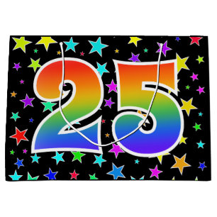 Sacola Para Presentes Grande Estrelas coloridas + padrão arco-íris "25" Event