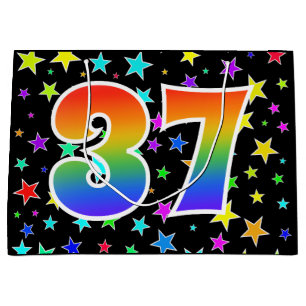 Sacola Para Presentes Grande Estrelas coloridas + padrão arco-íris "37" Evento