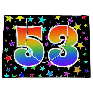 Sacola Para Presentes Grande Estrelas coloridas + Padrão arco-íris "53" Evento