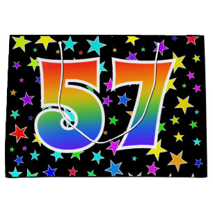 Sacola Para Presentes Grande Estrelas coloridas + Padrão arco-íris "57" Evento