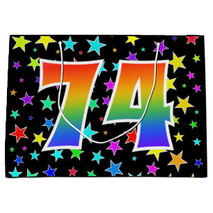 Sacola Para Presentes Grande Estrelas coloridas + padrão arco-íris "74" Evento