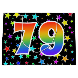 Sacola Para Presentes Grande Estrelas coloridas + padrão arco-íris "79" Evento 