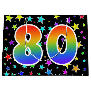 Sacola Para Presentes Grande Estrelas coloridas + padrão arco-íris "80" Event