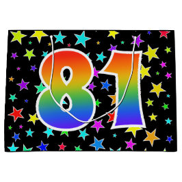 Sacola Para Presentes Grande Estrelas coloridas + padrão arco-íris "81" Evento 
