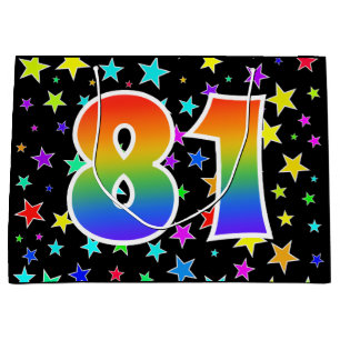 Sacola Para Presentes Grande Estrelas coloridas + padrão arco-íris "81" Evento