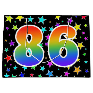 Sacola Para Presentes Grande Estrelas coloridas + padrão arco-íris "86" Evento