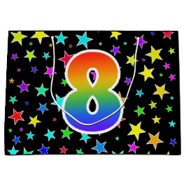 Sacola Para Presentes Grande Estrelas coloridas + Padrão arco-íris "8" Evento #