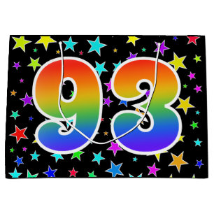 Sacola Para Presentes Grande Estrelas coloridas + padrão arco-íris "93" Evento