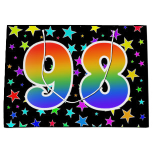 Sacola Para Presentes Grande Estrelas coloridas + padrão arco-íris "98" Evento