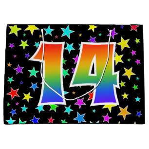 Sacola Para Presentes Grande Estrelas Coloridas + Padrão de Arco-íris "14" Even