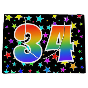 Sacola Para Presentes Grande Estrelas coloridas + Teste padrão "34" do