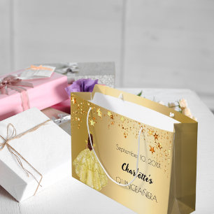 Sacola Para Presentes Grande Estrelas de ouro de Quinceanera vestem tiara
