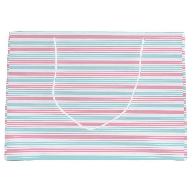 Sacola Para Presentes Grande Estrias pastosas, cor-de-rosa e azuis (Frente)