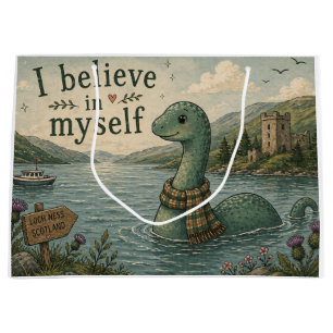 Sacola Para Presentes Grande Eu acredito em mim mesmo Monstro do Lago Ness capr