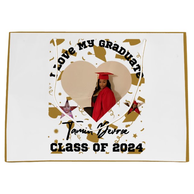 Sacola Para Presentes Grande Eu Amo Meu Graduado Coração 2024 (Frente)