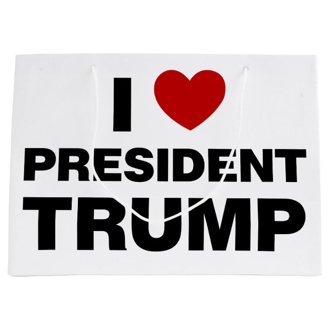 Sacola Para Presentes Grande Eu Amo o Presidente Trump Heart (Frente)