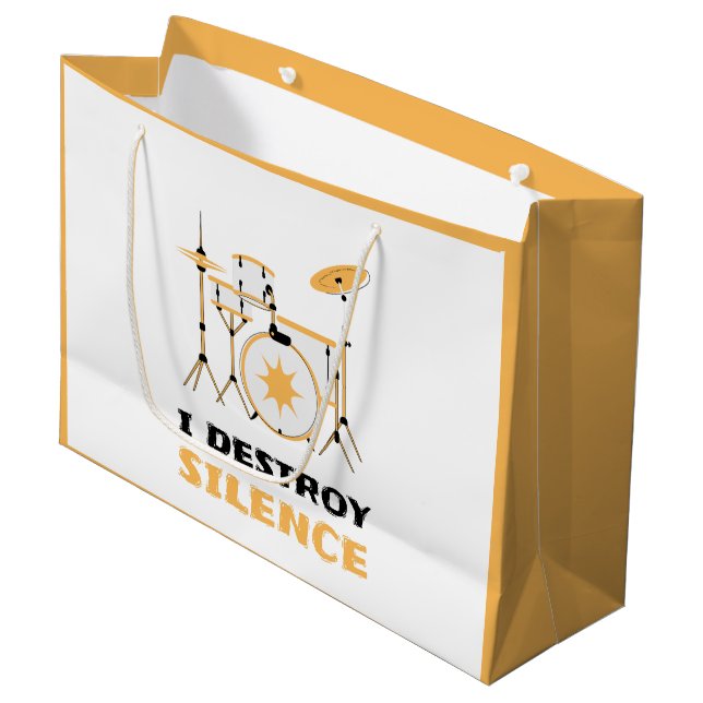 Sacola Para Presentes Grande Eu Destruo Silence Funny Drummer (Frente inclinada)
