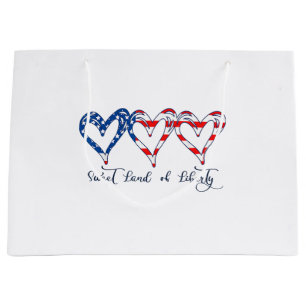 Sacola Para Presentes Grande EUA Flag Patriotic Hearts 4 de julho Sweet Land o