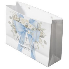 Sacola Para Presentes Grande Eucalyptus Blue Bow Baby Boy Baptism