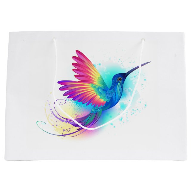 Sacola Para Presentes Grande Exotic Rainbow Hummingbird (Frente)