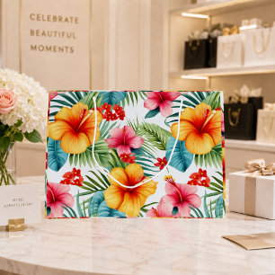 Sacola Para Presentes Grande Exótico Floral Havaiano