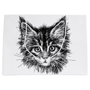 Sacola Para Presentes Grande Face de Kitten Preta e Branca