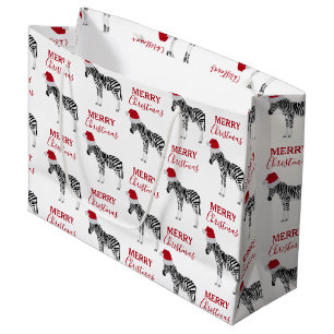 Sacola Para Presentes Grande Fácil de Zebra Natal com Papai Noel