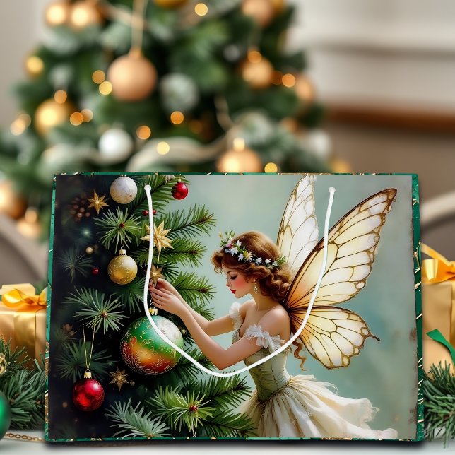 Sacola Para Presentes Grande Fada Anjo Natal Bonito (Criador carregado)
