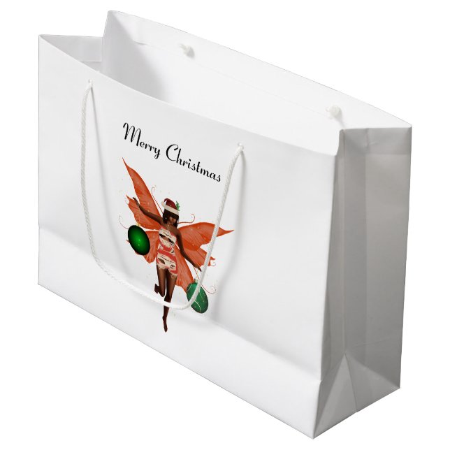 Sacola Para Presentes Grande Fada de Natal Afro-Americana Gift Bag (Frente inclinada)