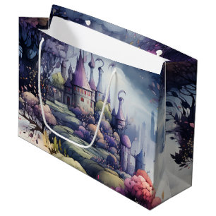 Sacola Para Presentes Grande Fairytala em Fairyland Azul Escuro Roxo e Verde