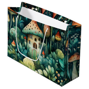 Sacola Para Presentes Grande Fairytala em Fairyland Mushroom House Laranja Verd