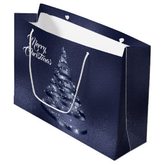 Sacola Para Presentes Grande Faísca de Árvore Azul Brilhante de Natal