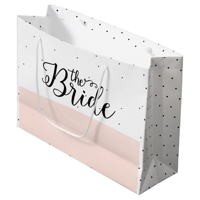 Sacola Para Presentes Grande Faixa rosa padrão de pontos pretos (Frente inclinada)