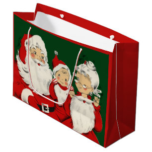 Sacola Para Presentes Grande Família de Papai Noel Retro Meados do Século – Kit