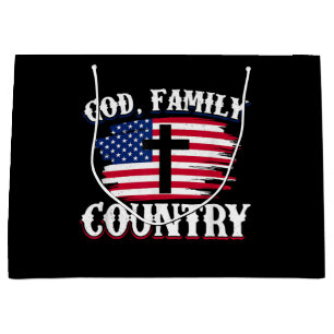 Sacola Para Presentes Grande Família Deus País Americano Bandeira Cross Christi