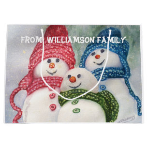 SACOLA PARA PRESENTES GRANDE FAMÍLIA SNOWMAN