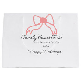Sacola Para Presentes Grande Family comes first red bow family name holidays