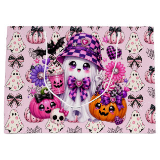 Sacola Para Presentes Grande Fantasma de Halloween Rosa