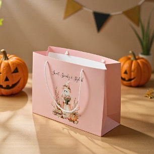 Sacola Para Presentes Grande Fantasma e Abóbora do Pastel Cor-de-rosa-branca