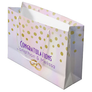 Sacola Para Presentes Grande Faux Dourado Confetti no Casamento Purple Watercol
