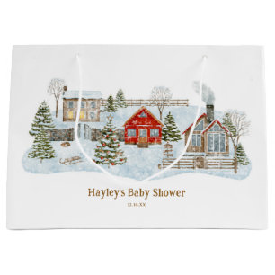 Sacola Para Presentes Grande Favors de Férias de Inverno da Aldeia Nevada